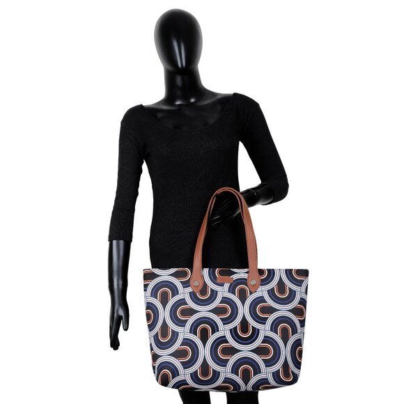 Hand Crafted Fabric Ladies Shoulder Tote Bag in Abstract Print, Top Handle Bag - Picture 9 of 9